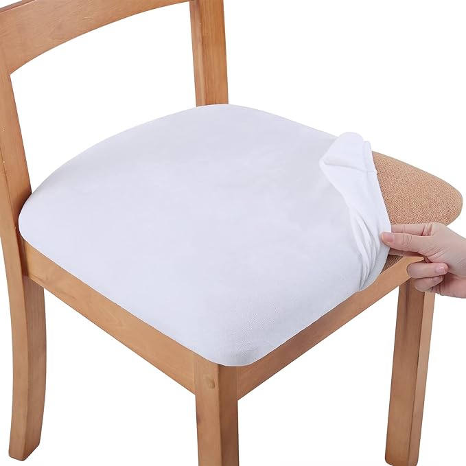 Smiry Velvet Seat Covers for Dining Room Chair Set of 6, Stretch Fit Removable Washable Chair Seat Cushion Protector Slipcovers with Ties, White