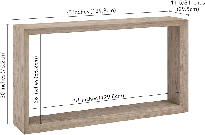 Henn&Hart 55'' Wooden Rectangular Console Table Entryway Table, Sofa Table with Wooden Shelf for Entryway, Living Room, Couch, Hallway, or Office, Antiqued Gray Oak