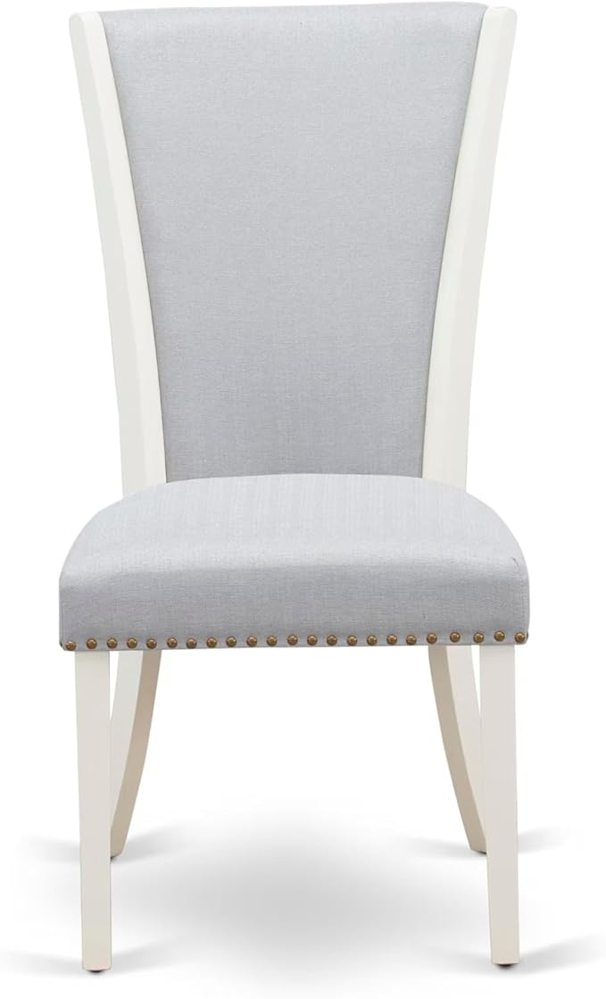 East West Furniture V077VE005-7 7 Piece Dining Room Furniture Set Consist of a Rectangle Dining Table with V-Legs and 6 Grey Linen Fabric Parsons Chairs, 40x72 Inch, Multi-Color