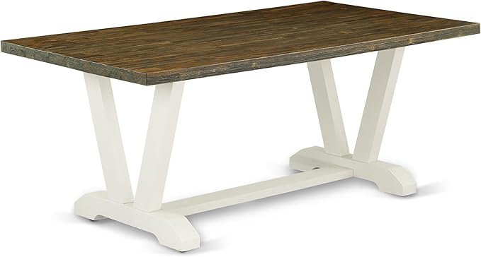 East West Furniture V077LA015-7 7 Piece Dining Table Set Consist of a Rectangle Kitchen Table with V-Legs and 6 Baby Blue Linen Fabric Upholstered Chairs, 40x72 Inch, Multi-Color