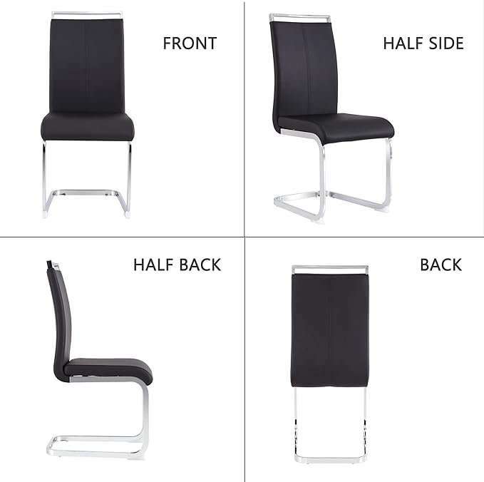 Dining Chairs Set, Kitchen Modern Metal Chairs with Faux Leather Padded Seat High Back and Sturdy Chrome Legs, Chairs for Dining Room (Black, Set of 2)