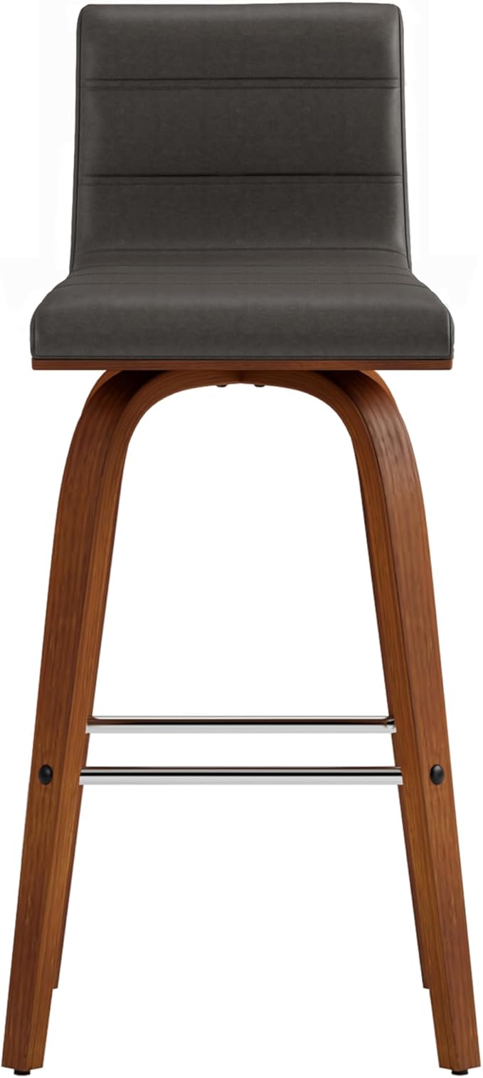 Armen Living Vienna 26" Counter Height Swivel Grey Faux Leather and Walnut Wood Bar Stool