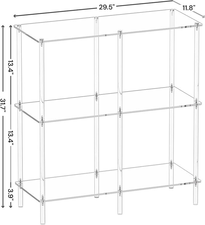 Acrylic Console Table, 29.5" Small Entryway Table with Open Shelves, Clear Entry Table for Sofa, Foyer, Hallway, Living Room, Easy Assembly, 3 Tier, 11.8" D x 31.7" H
