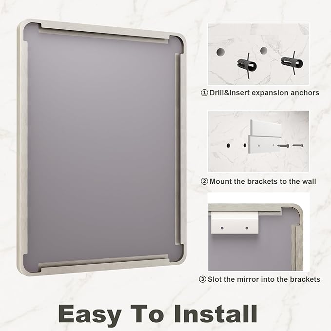 28x36 Inch Brushed Nickel Bathroom Mirror, Brushed Silver Metal Framed Wall Mirror, Rounded Rectangle Bathroom Vanity Mirror, Anti-Rust, Shatterproof (Horizontal/Vertical)