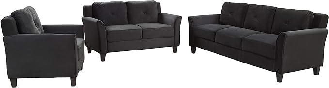 3 Pieses Modern Living Room Sofa Sets Polyester Blend Button Tufted Sofa&Couch Include 3Seaters Couch, Loveseat and Armchair with Ergonomically Curved Armrests for Home Apartment Office