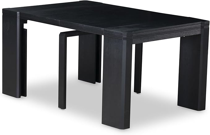 X02MZ-2C6-50 - 6-pc Dining Table Set a Kitchen Table with a coffee Table and 2 wooden Benches and 2 Dark Gotham Grey Linen Fabric Chairs, 39x120 Inch, Wire Brushed Black
