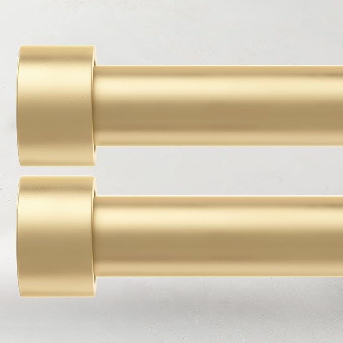 2 Pack Curtain Rods for Windows 72 to 144 Inch, 1 Inch Gold Curtain Rods Set, Adjustable Heavy Duty Curtain Rod, Outdoor Curtain Rods for Patio Bedroom, Drapery Rods with End Cap, Size 32"- 150"