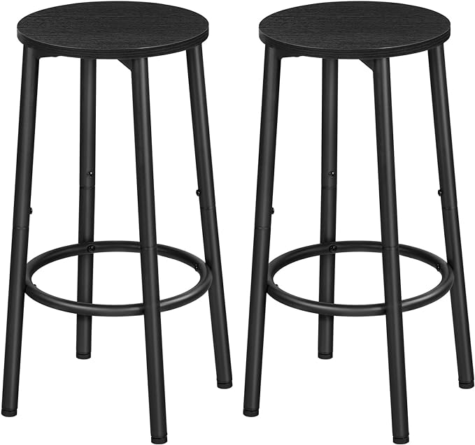 HOOBRO Bar Stool Set, Counter Height Stools with Footrest, Sturdy Steel Frame, for Dining Room, Kitchen Island, Party, Easy Assembly, Black BK03BY01N1