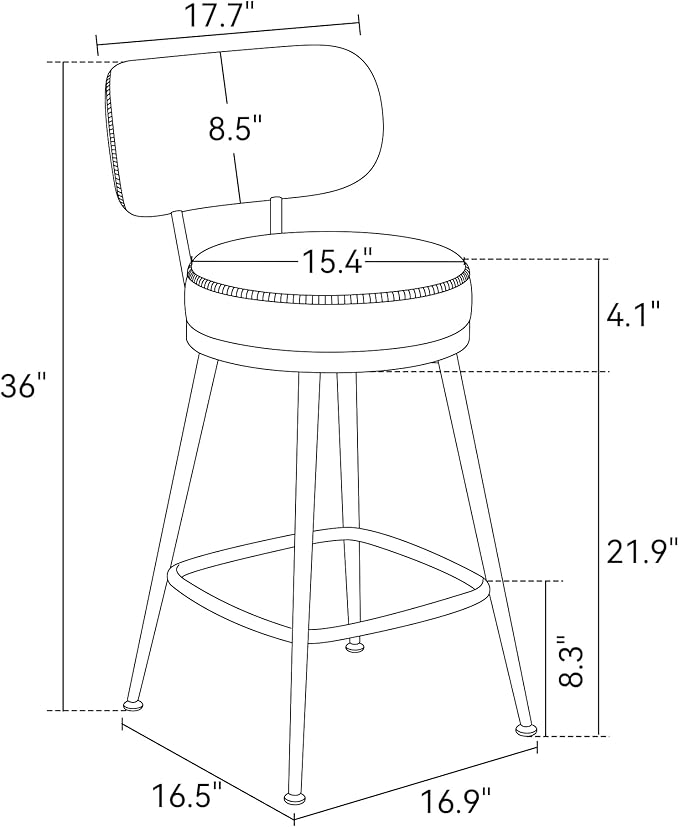 Counter Height Bar Stools, 26" H Swivel Barstools Set of 8, Faux Leather Kitchen Counter Stools with Back and Stylish Stitching, Metal Frame, Pub, Home Bar, Whisky Brown