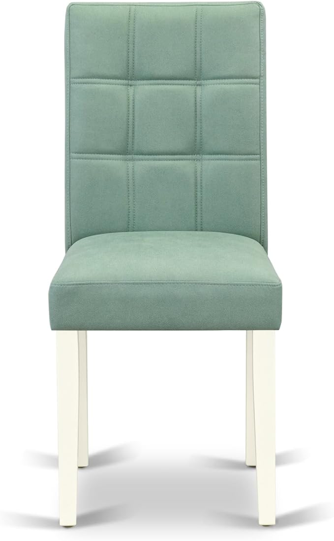 East West Furniture VAAS5-LWH-43 5 Piece Kitchen Table Set contain A Wooden Table and 4 Willow Green Polyester Fabric Mid Century Chairs, Linen White