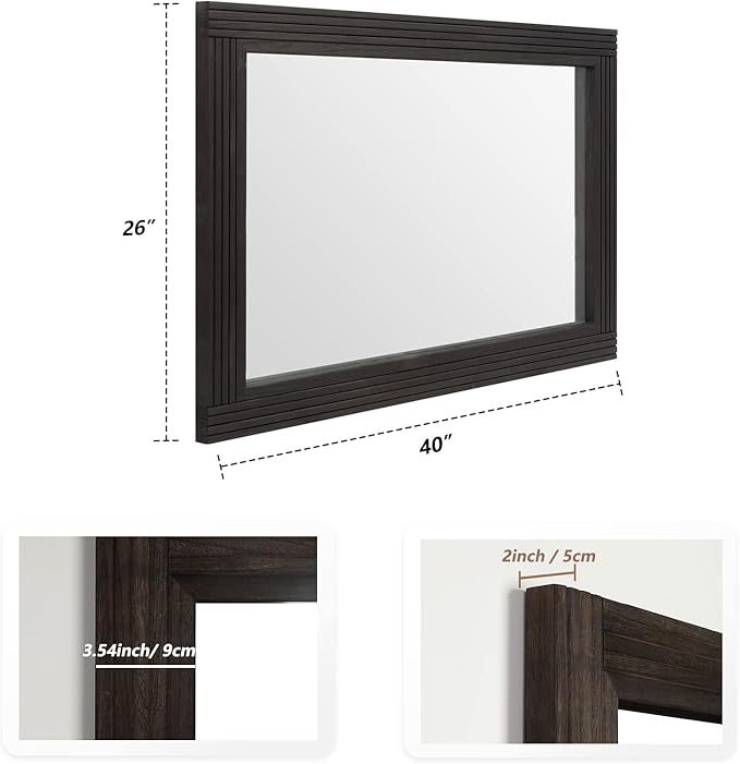 YOSHOOT Hand-Made Wooden Spliced Wall Mirror for Bathroom, Rustic Farmhouse Vanity Mirror, Décor Wall Art, Solid Wood Frame, Vertical or Horizontal Hanging