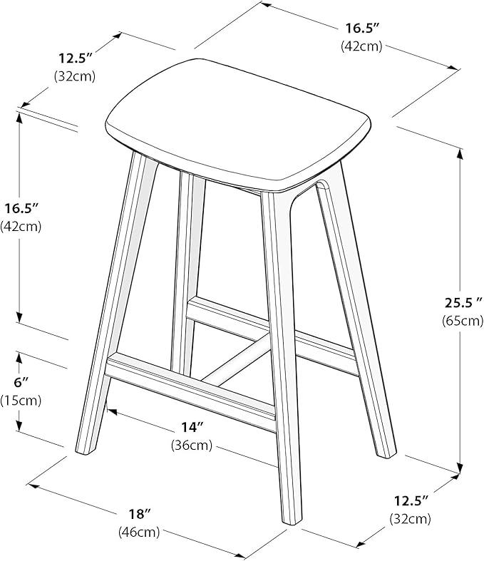 Plank+Beam Beryl Counter Height Stool - Mid-Century Modern Rubberwood Bar Stool with Faux Leather Seat, Metal Footrest, Easy Assembly, 4-Pack, Blonde/Sesame