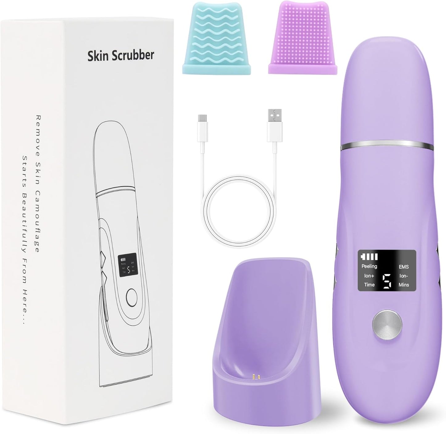 Skin Scrubber Facial Spatula - 4-in-1 Deep Cleansing Tool for Pore Extraction, Fast Charging Dock Blackhead Remover Face Spatula for Facial Skincare Women Gift (Purple)