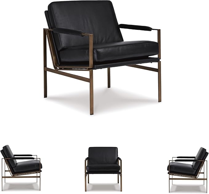 Signature Design by Ashley Puckman Mid-Century Modern Leather Accent Chair, Black
