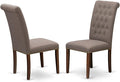 East West Furniture BRP3T18 Bremond Parson Kitchen Chairs - Button Tufted Nailhead Trim Brown Linen Linen Fabric Padded Dining Chairs, Set of 2, Mahogany