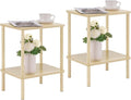 Apicizon 2 Tier End Table Set of 2, Small Side Table with Solid Wood Legs, Boho Bedside Table with Storage Shelf, Nightstand for Small Spaces, Bedroom, Living Room, Entryway, Light Natural
