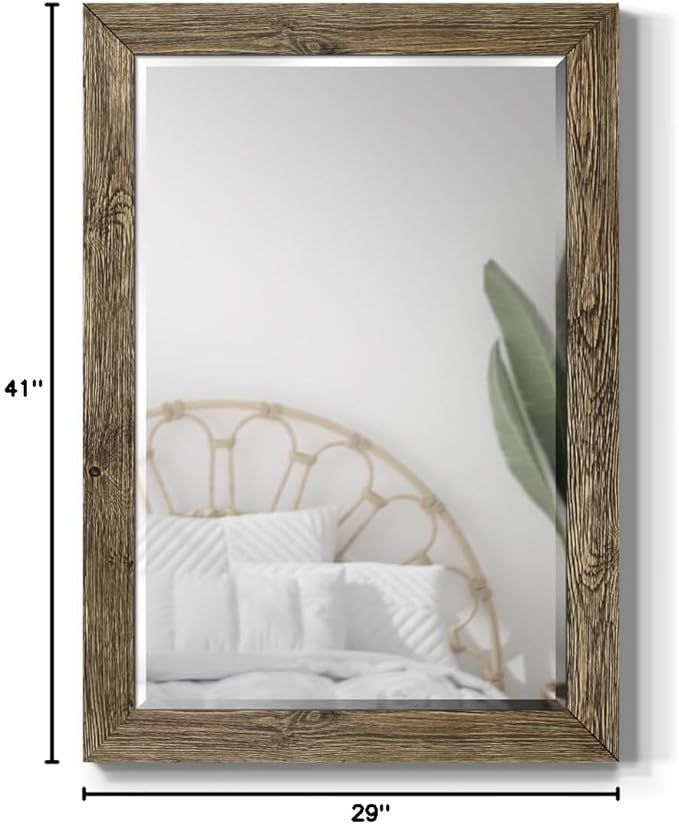 Walnut Vanity Mirror Rectangular Barnwood Framed Wall Mirror for Home Decor, Vertical or Horizontal Hanging, 41x29