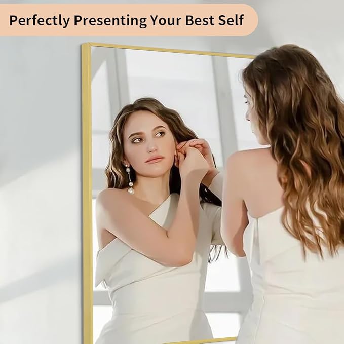 Koonmi Gold Mirrors for Wall, 30x48 Inch Bathroom Mirror, Rectangular Wall Mirror for Living Room Bedroom Bathroom, Hangs Horizontally or Vertically