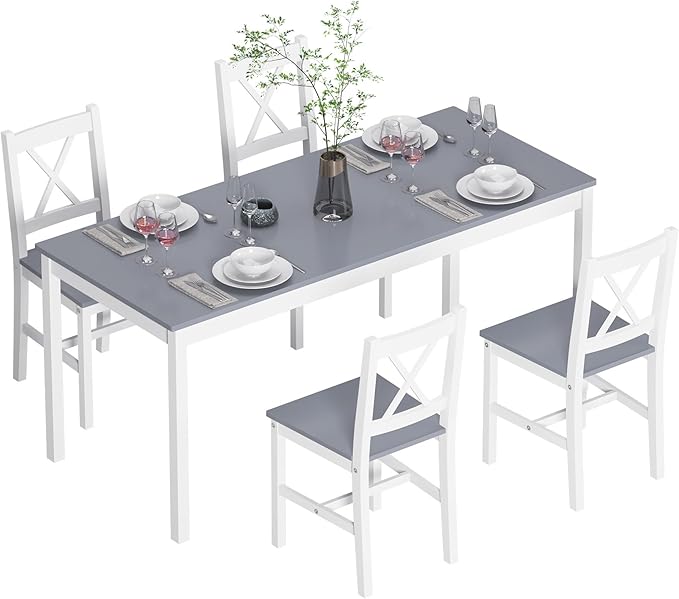 SogesHome 47.2'' Dining Table Set with 4 Chairs, 5-Piece Modern Chic Design, Premium Construction, Versatile Functionality, Easy Assembly, Gray and White Finish, Grey