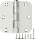 3 Pack Rounded Door Hinges Brushed Nickel 3.5 Inch 5/8" Radius Hardware Satin 3 ½" Heavy Duty Flat Iron Silver Hinge for Doors Kit Interior 3 1/2" Bedroom Kitchen Living Storage Study Room Hallway