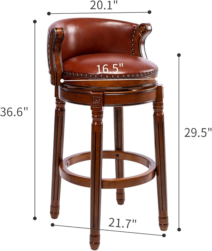 Cow top Leather Wooden Bar Stools, 29.5" Bar Height Bar Chair with Back, 180 Degrees Swivel Barstools Chair for Home Kitchen Counter,Dining Room, Restaurant,Study and Pub,1pc (Brown)