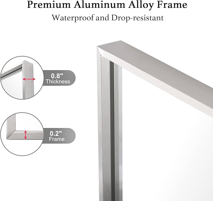26x36 Inch Silver Bathroom Mirror - Copper-Free Mirror, Aluminum Alloy Frame Vanity Rectangle Wall Mounted Modern Mirror for Bedroom/Living Room/Porch Horizontal or Vertical