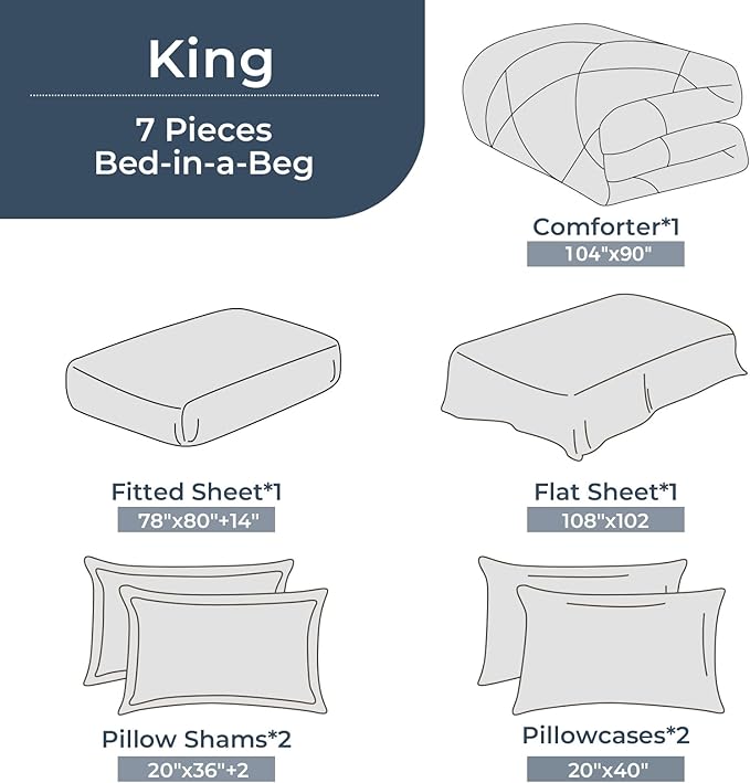 HEVUMYI Light Green King Comforter Set - 7-Piece All Season Bed in a Bag King, Ultra Soft Bedding Set with Comforter, Flat Sheet, Fitted Sheet, Pillowcases, Pillow Shams