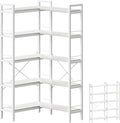 Huuger 5 Tier Bookshelf, L Shaped Corner Bookshelf with 10 Open Shelves, 49.4 Inch Straight Wide Bookcase with Metal Frame and Wooden Board, Adjustable Feet, White