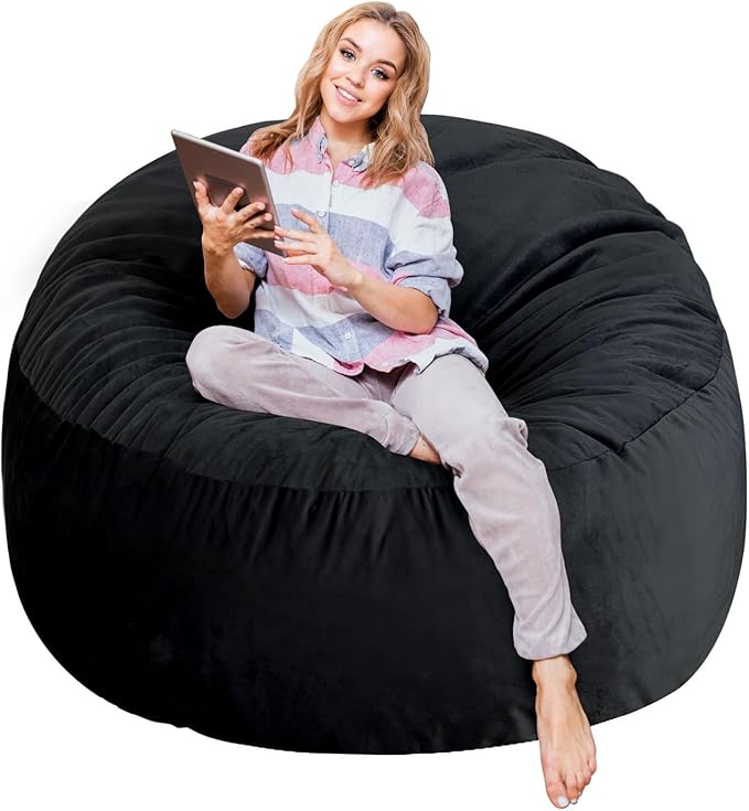 3 Ft Large Bean Bag Chairs for Adults/Teens with Memory Foam Filling, Comfy Bean Bag Sofa with Filler Included, Soft Dutch Velvet Fabric Beanbags,3 Foot, Black