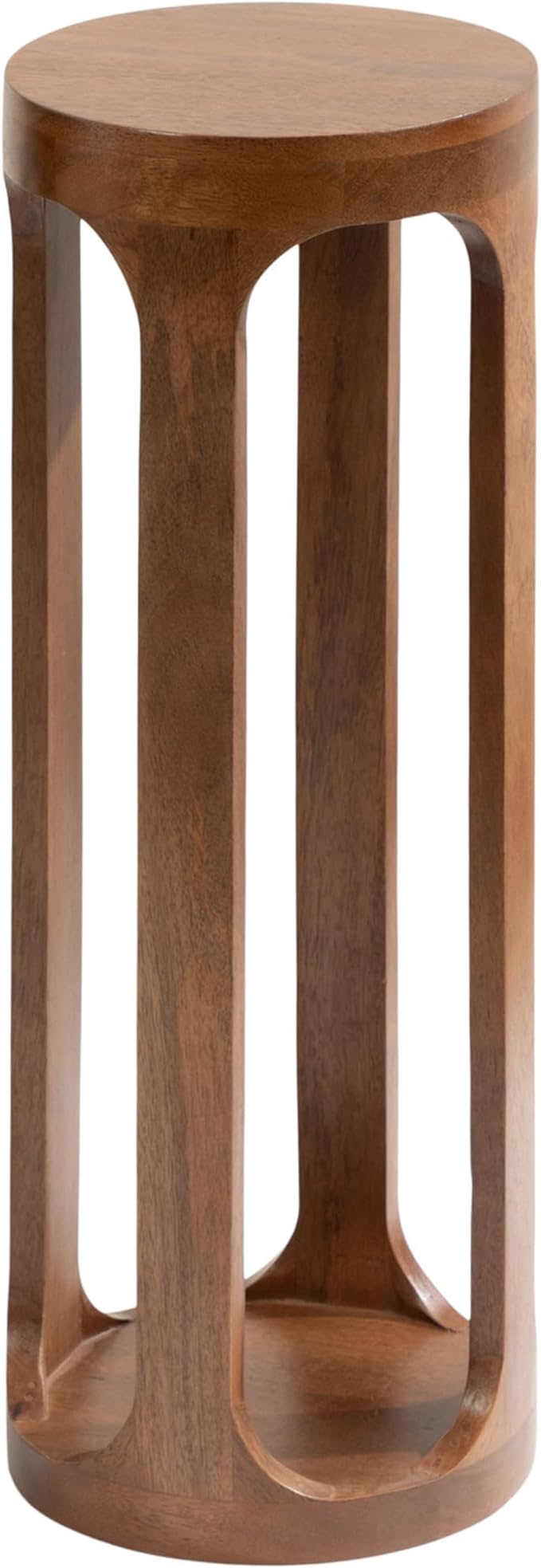 Kate and Laurel Dahl Wooden Round Drink Table; 8 x 23; Walnut Brown; Mid-Century Modern Circle Wood Accent Pedestal Table for Living Room Plant Stand or Small Bedroom Nightstand