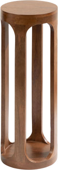 Kate and Laurel Dahl Wooden Round Drink Table; 8 x 23; Walnut Brown; Mid-Century Modern Circle Wood Accent Pedestal Table for Living Room Plant Stand or Small Bedroom Nightstand