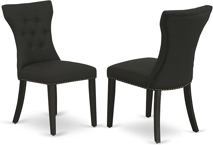 East West Furniture DLGA5-BLK-24 5 Piece Kitchen Table Set for 4 Includes a Round Dining Room Table with Dropleaf and 4 Black Linen Fabric Upholstered Chairs, 42x42 Inch, Black