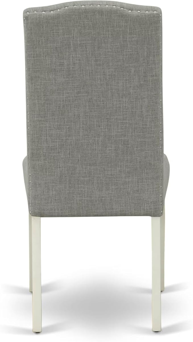 East West Furniture V077EN206-9 9 Piece Modern Dining Table Set Includes a Rectangle Wooden Table with V-Legs and 8 Dark Shitake Linen Fabric Parsons Dining Chairs, 40x72 Inch, Multi-Color