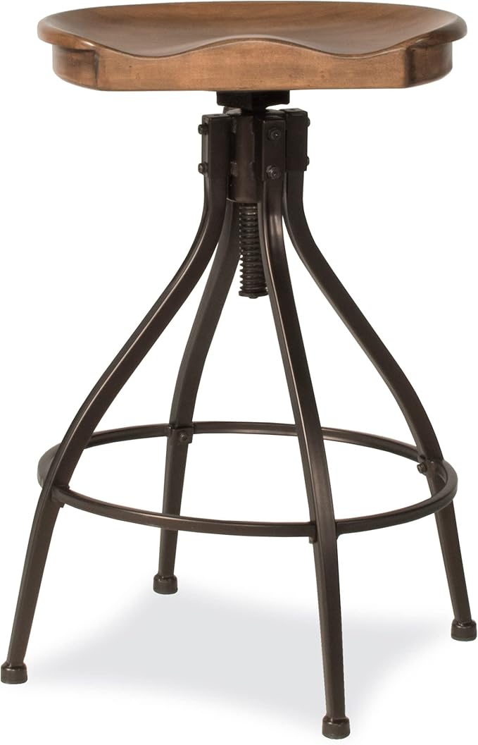 Hillsdale Worland Backless Metal Adjustable Height Stool with Wood Saddle Seat, Set of 2, Brown