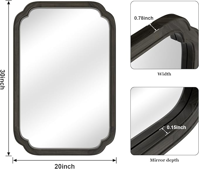 WallBeyond 20" x 30" Rounded Corner Arch Wall Mirror with Wood Frame for Entryway, Living Room or Bedroom Home Decor - Light Woodgrain [20" x 30" Black]