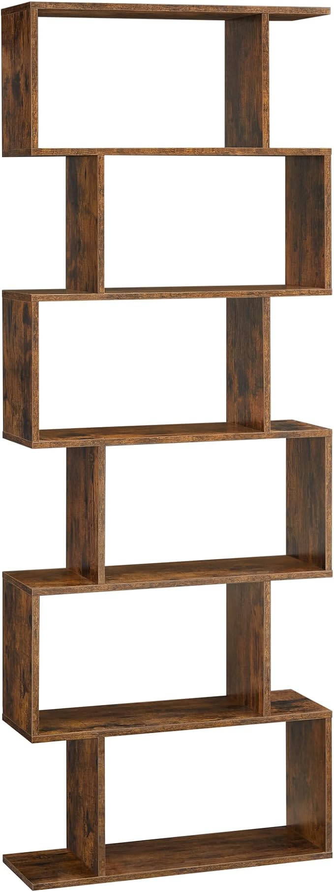 VASAGLE 6-Tier Bookshelf, Tall Display Shelf, Freestanding Storage Shelf, Rustic Brown ULBC61BX Tree-Shaped Bookcase with 13 Storage Shelves, 9.8”D x 33.9”W x 55.1”H, Rustic Brown ULBC67BXV1