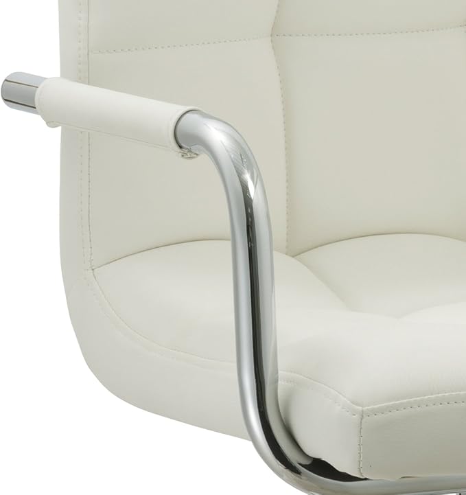 AC Pacific Contemporary Adjustable Swivel Kitchen Bar Stool Chair with Cushion and Armrest, 24"-33", White