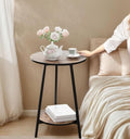 Side Table - Round Accent End Tables - Vintage Wood Color Tables for Sofa Living Room Bedroom Bedside Coffee Small Spaces - Waterproof Metal Frame, Scratch-Resistant - Easy Assembly