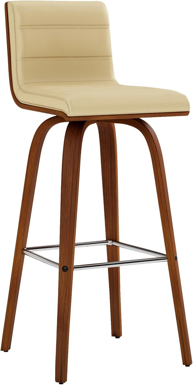 Vienna 30" Swivel Bar Stool in Walnut Wood Finish with Cream Faux Leather - Set of 4