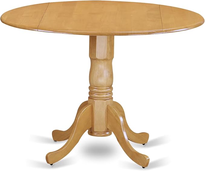 East West Furniture DLAN5-OAK-C 5 Piece Kitchen Table Set for 4 Includes a Round Dining Room Table with Dropleaf and 4 Linen Fabric Upholstered Dining Chairs, 42x42 Inch, Oak