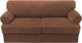 H.VERSAILTEX Sofa Cover 3 Piece T Cushion Sofa Slipcovers Thick Velvet Couch Cover Stretch T Cushion Sofa Covers for 2 Cushion Couch with 2 Individual T Cushion Covers Washable, Caramel