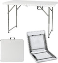 4ft Plastic Folding Table, Kids Folding Activity Table for Classrooms and Home,Indoor Outdoor Heavy Duty Portable Handle, Lock for Picnic, Party, Pong, Camping - White (4ft)