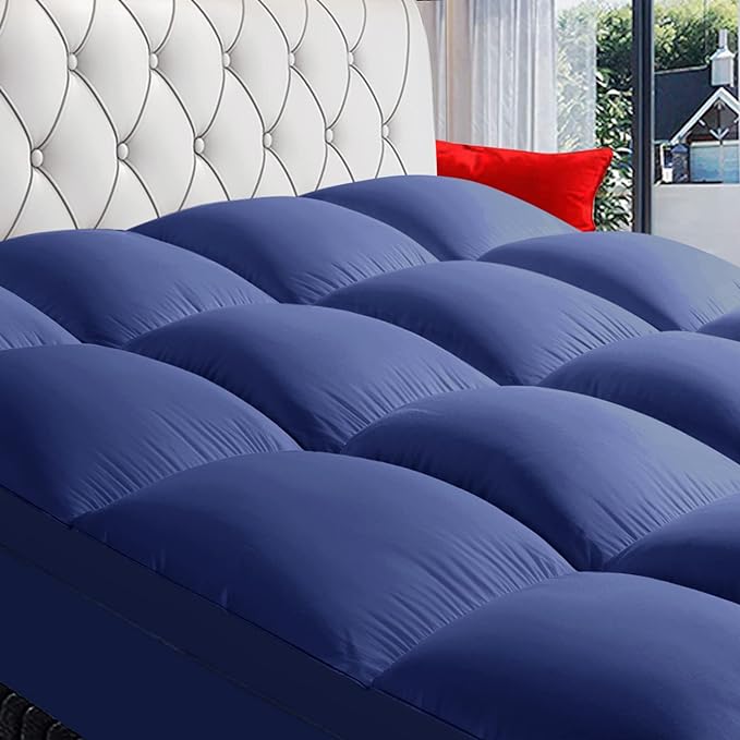 COONP Twin XL Mattress Topper, Extra Thick Pillowtop, Cooling Plush Mattress Pad Cover Bed Topper Protector with 8-21 Inch Deep Pocket (Navy Blue, Twin XL)