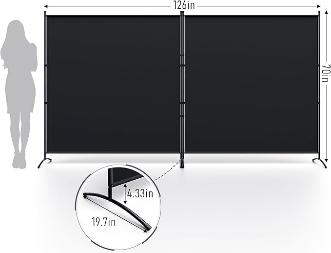 Room Divider 126''W x 71''H Large 2 Panel Privacy Screen for Room Partitions, Portable Room Divider Screen for Room Separtion, Freestanding Fabric Wall Divider for Office, School, Room Separator Black