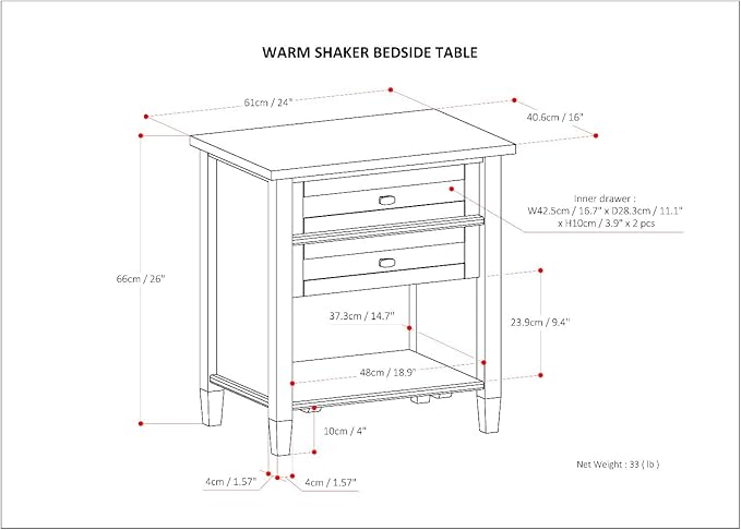 SIMPLIHOME Warm Shaker SOLID WOOD 24 inch Wide Transitional Bedside Nightstand Table in Black for the Living Room and Bedroom