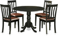 East West Furniture DLAN5-BLK-LC 5 Piece Dining Table Set for 4 Includes a Round Kitchen Table with Dropleaf and 4 Faux Leather Dining Room Chairs, 42x42 Inch, Black