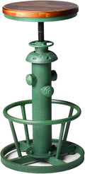 Topower Antique Industrial Round Bottom Adjustable Height Cafe Coffee Retro Vintage Stylish Water Pipe Design Pub Kitchen Bar Stool (Antique Green, Wooden Top)