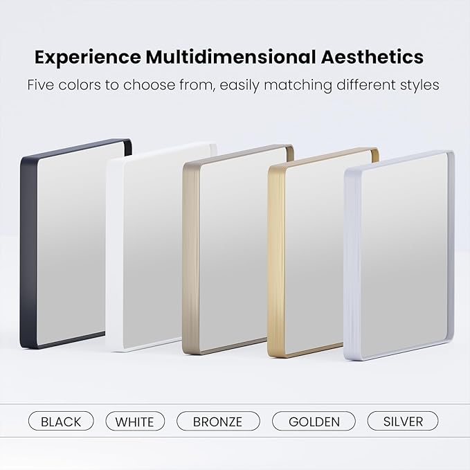 40X32 Inch Black Bathroom Mirror, Black Metal Framed Mirror for Wall, Rounded Rectangle Matte Bathroom Vanity Mirror with Tempered Glass, Anti-Rust, Horizontal/Vertical