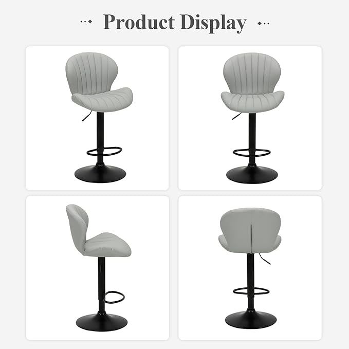 COLAMY Bar Stools Set of 2, Modern Swivel Bar Chairs, Adjustable Faux Leather Upholstered Barstools Counter Height with High Backrest for Bar, Kitchen Island, Dining Room, Grey
