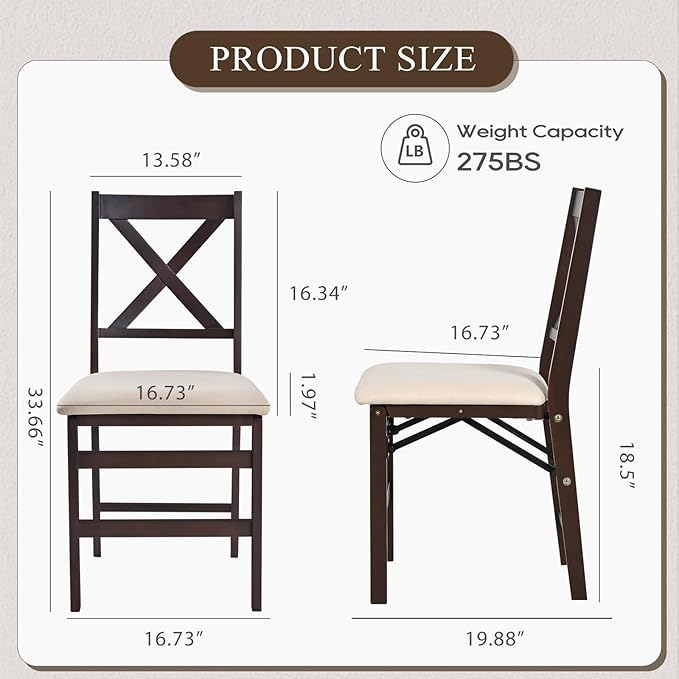 COLAMY Folding Dining Chairs Set of 6, Foldable Chairs with Padded Seats, Wood Folding Dining Room Chairs for Dinner, Kitchen, Party, Camping, Beige